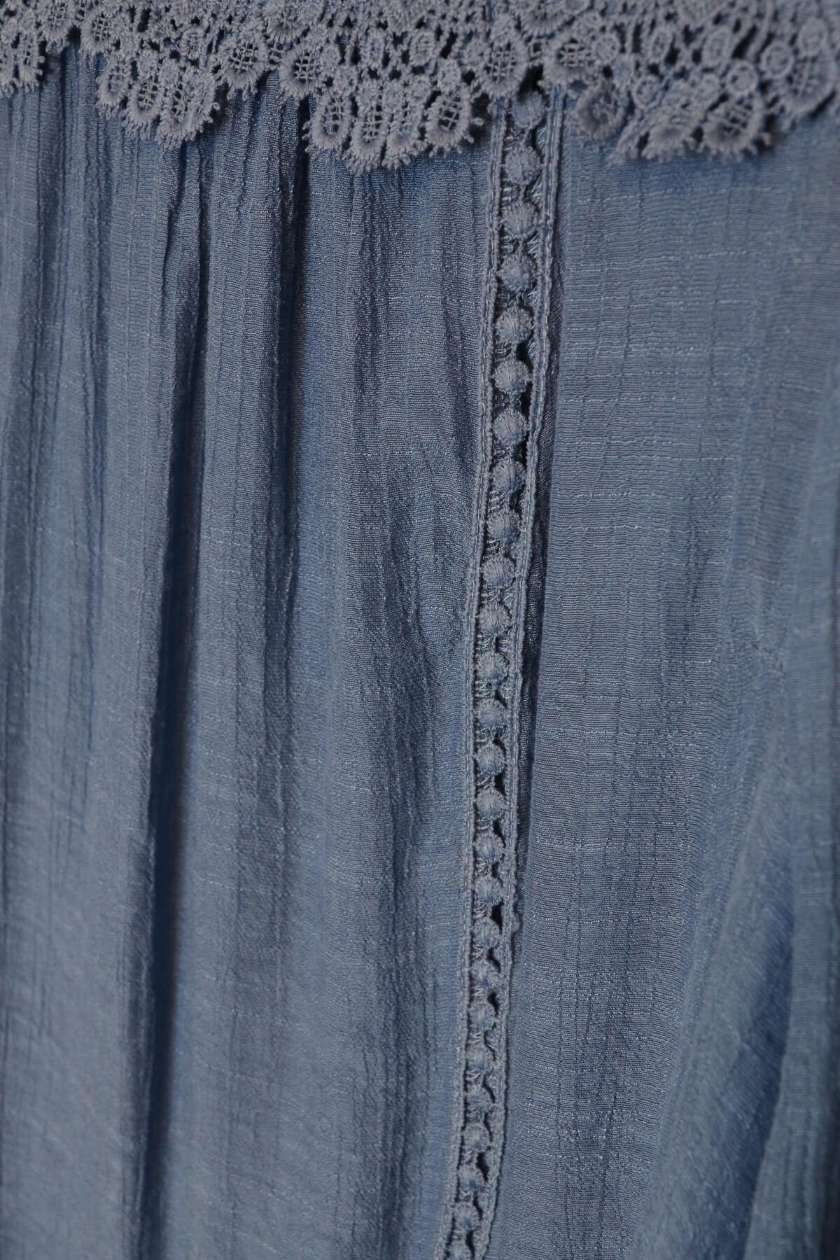 Denim Blue Blouse with Lace