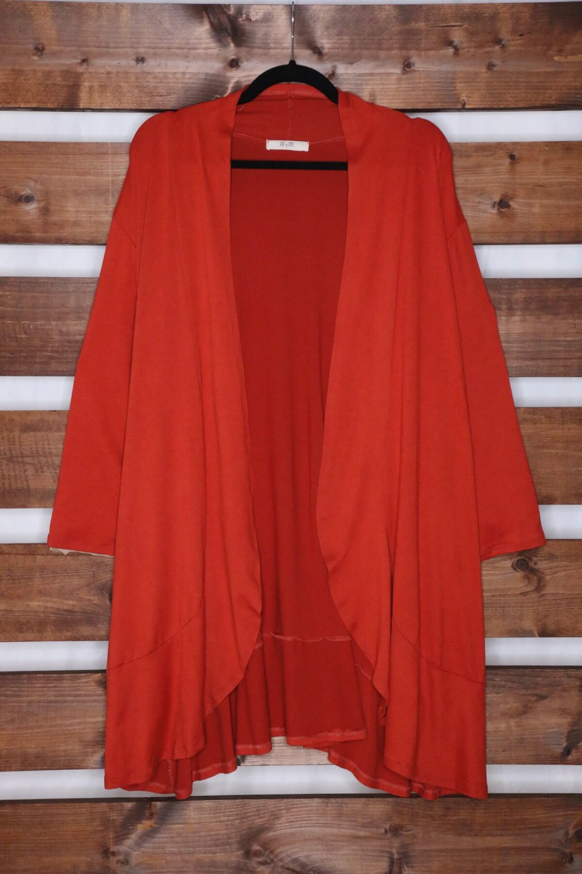 Orange Ruffle Cardigan with 3/4 Sleeve and Pockets