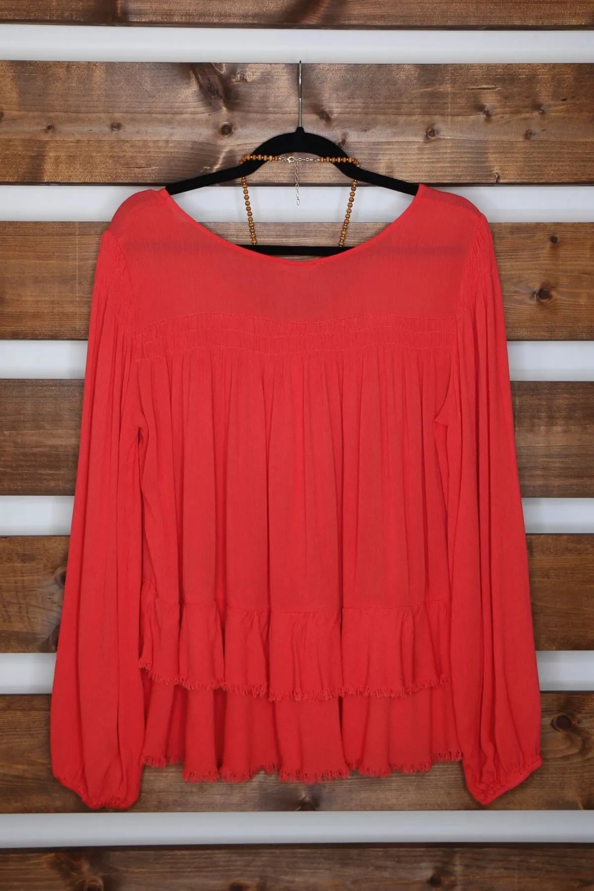 Deep Coral Tiered Button Down Blouse