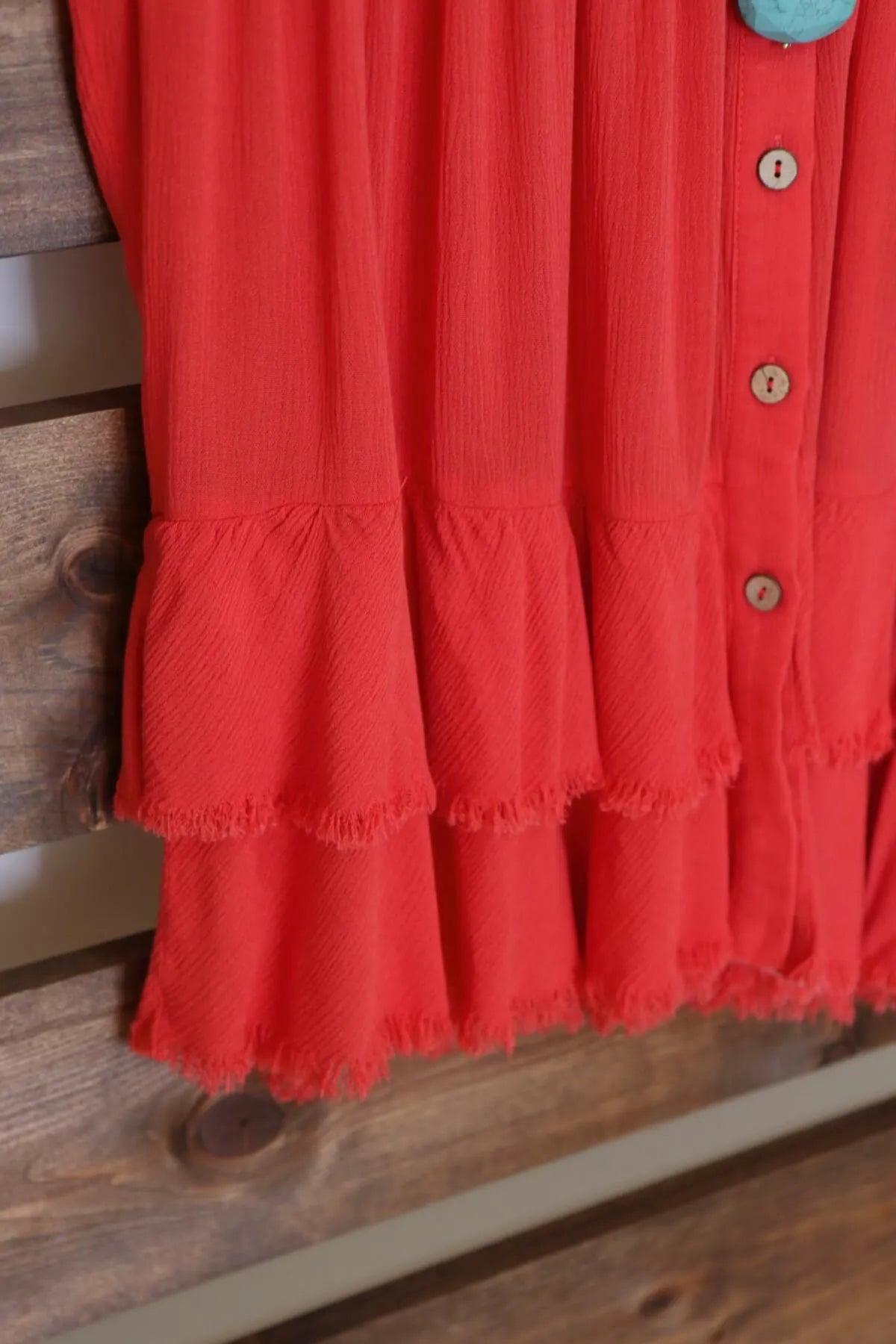 Deep Coral Tiered Button Down Blouse