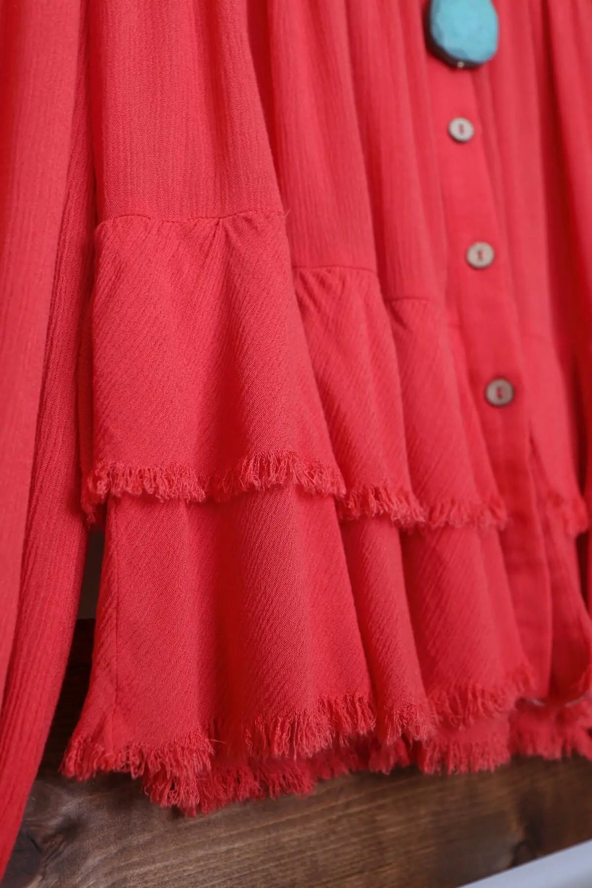 Deep Coral Tiered Button Down Blouse