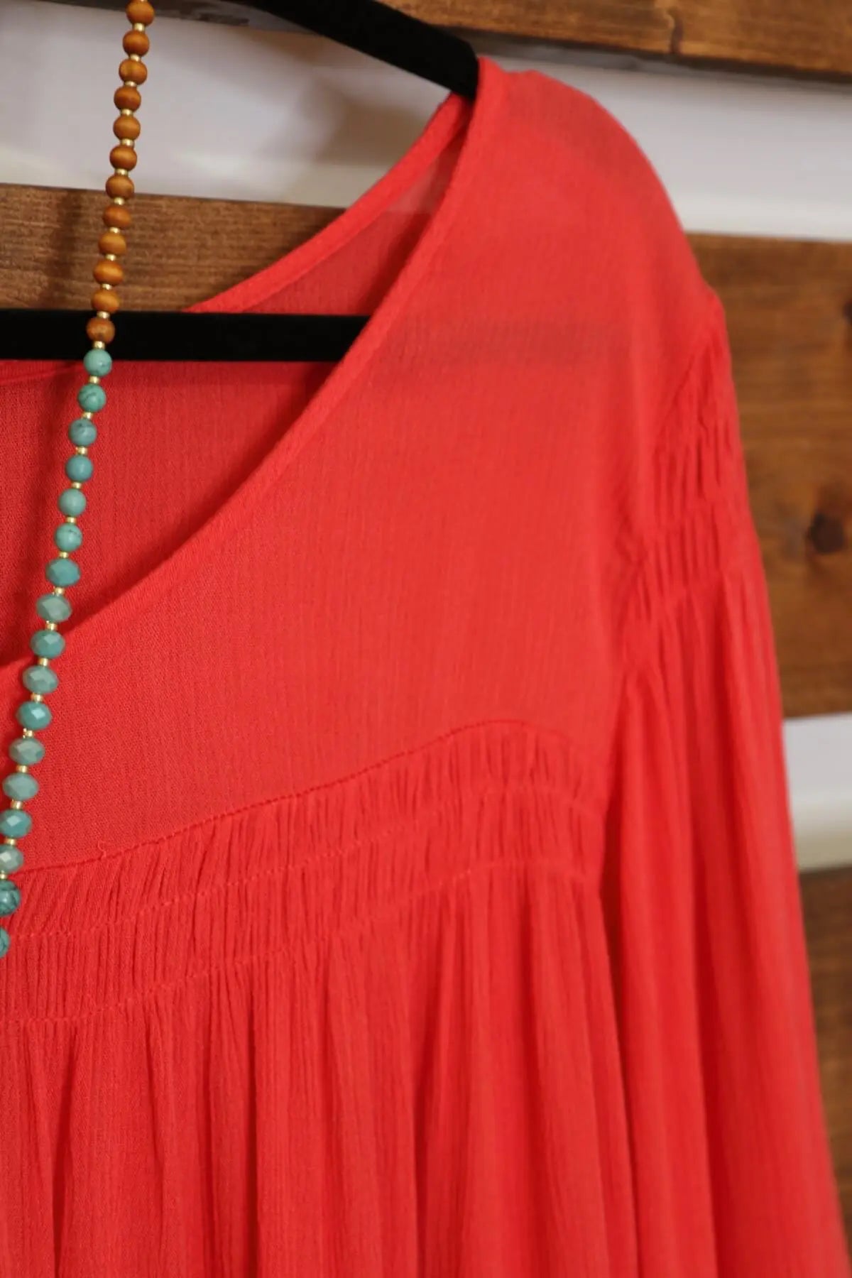 Deep Coral Tiered Button Down Blouse