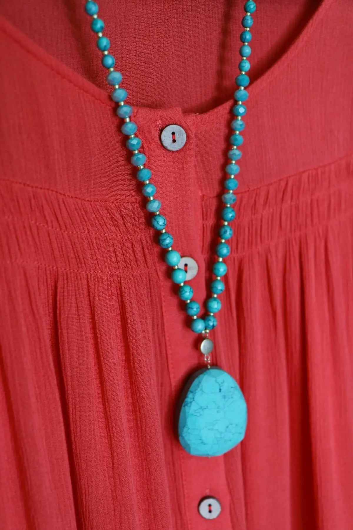 Deep Coral Tiered Button Down Blouse