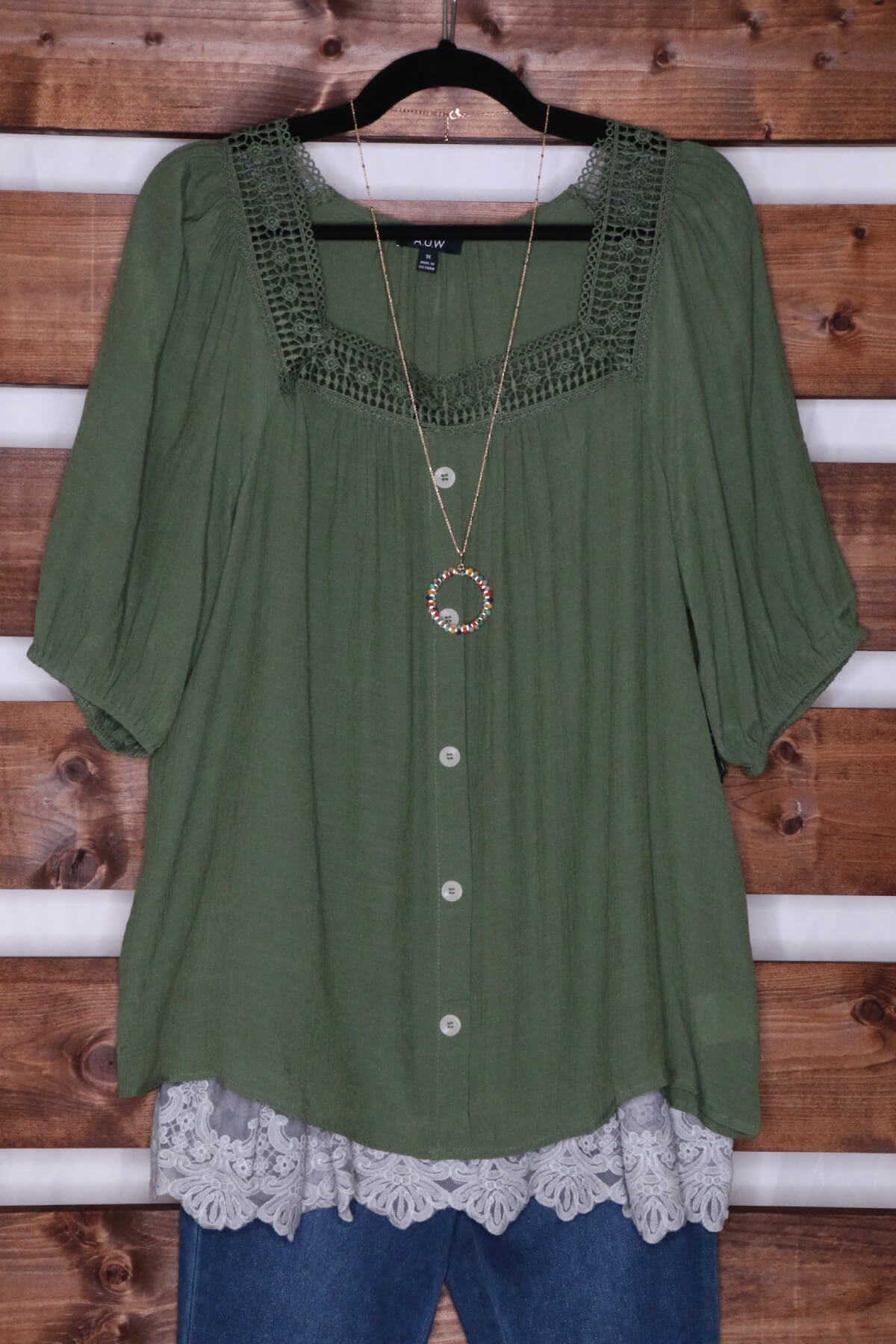 Jade Green Square Neck Peasant Blouse
