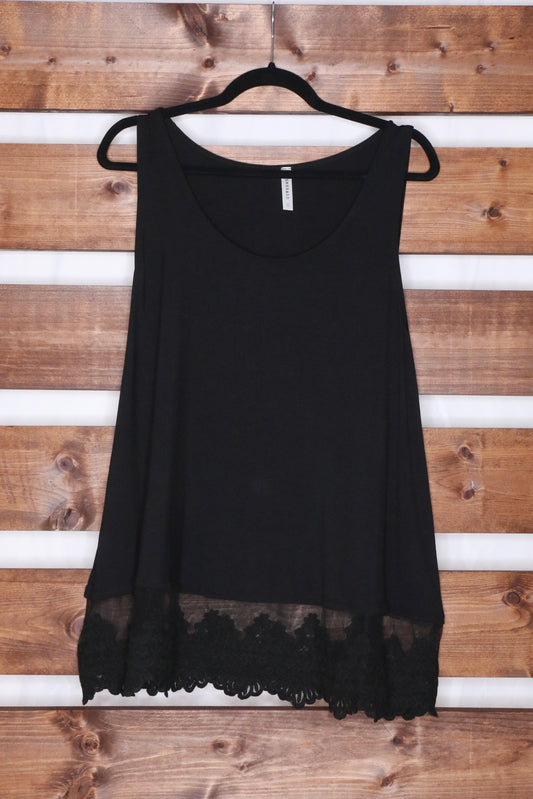 Black Tank Top Shirt Extender with Lace Hem