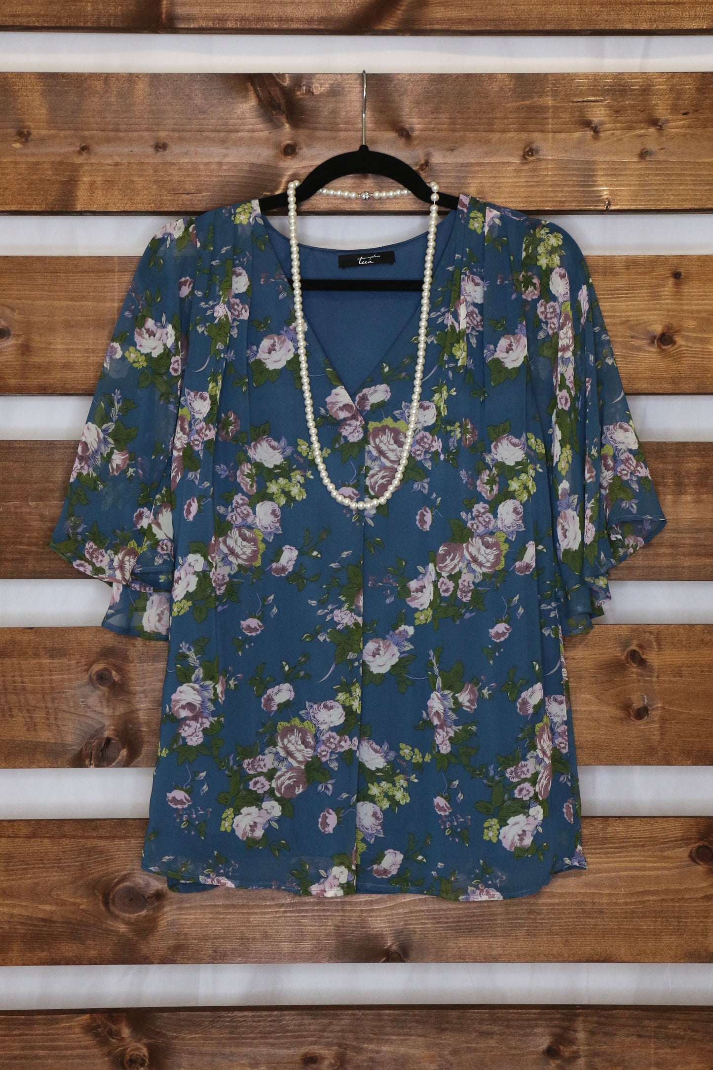 Blue Chiffon Floral Blouse