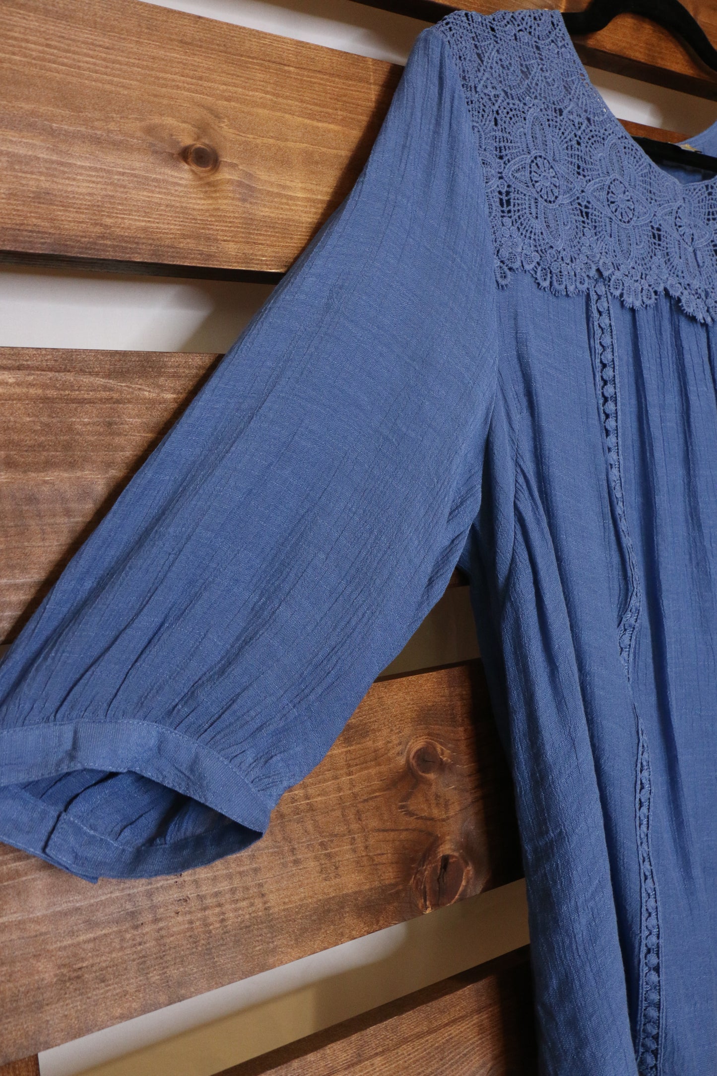 Denim Blue Blouse with Lace