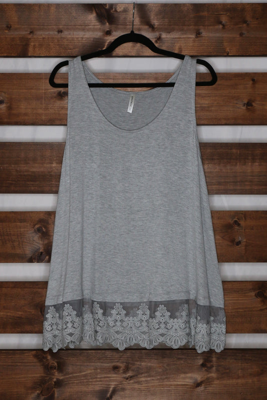 Grey Tank Top Shirt Extender with Lace Hem