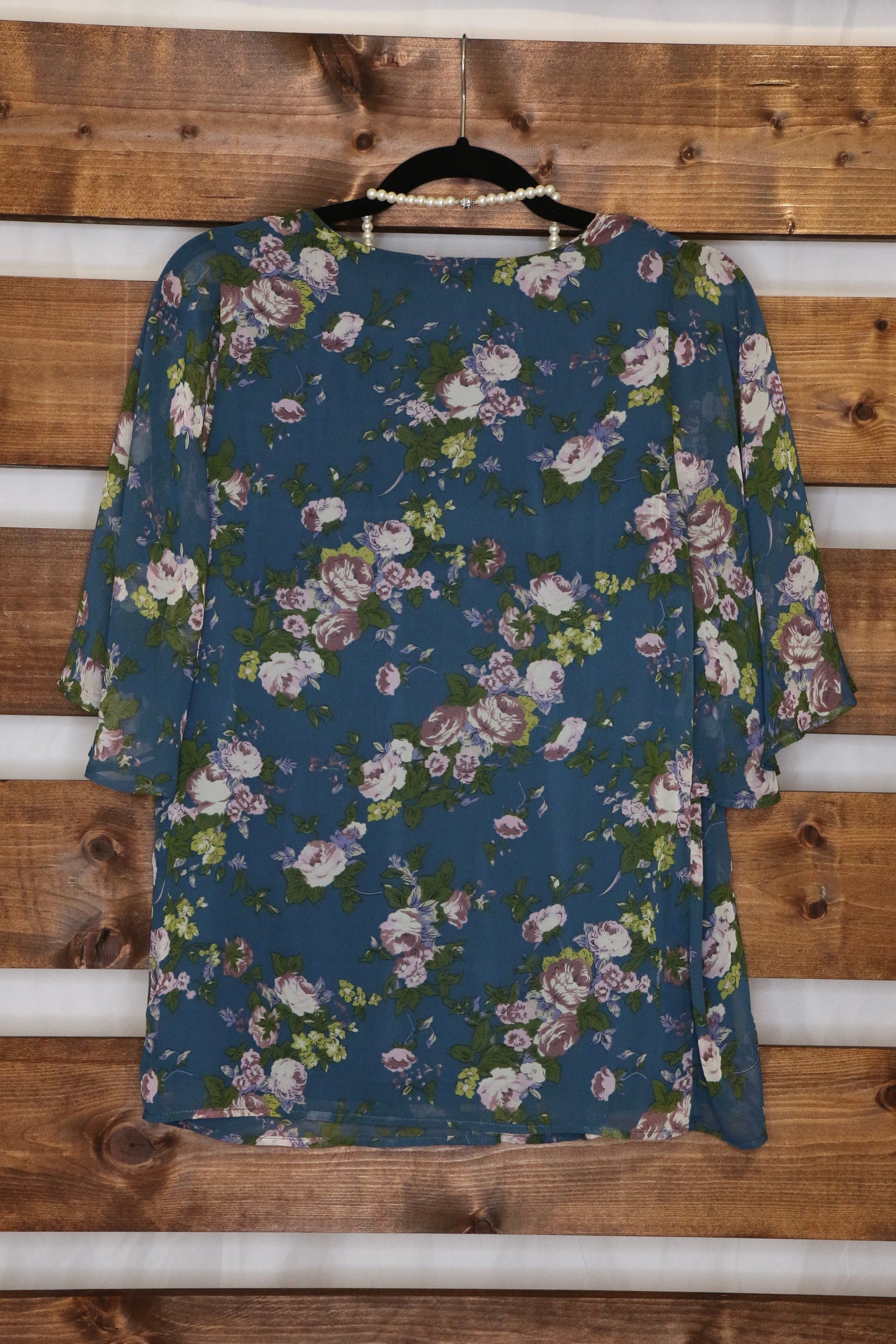 Blue Chiffon Floral Blouse