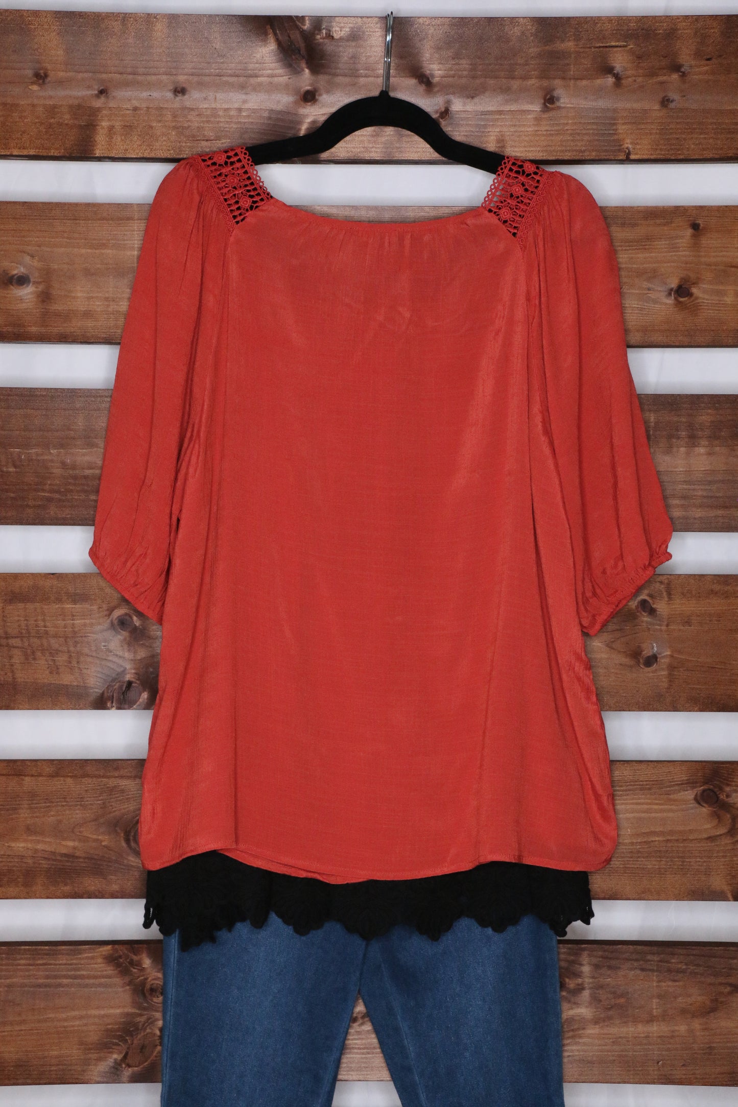 Rust Orange Square Neck Peasant Blouse