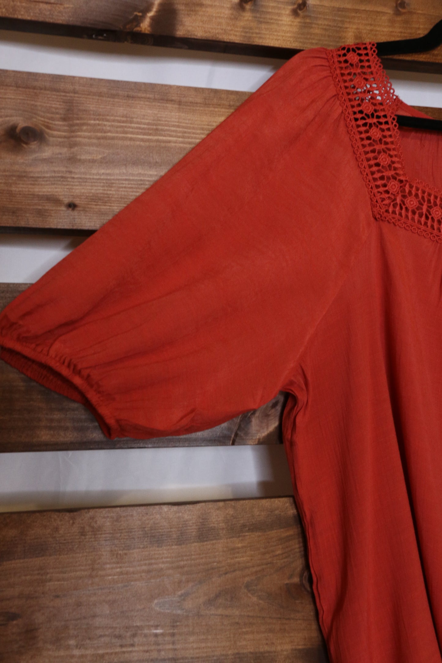 Rust Orange Square Neck Peasant Blouse