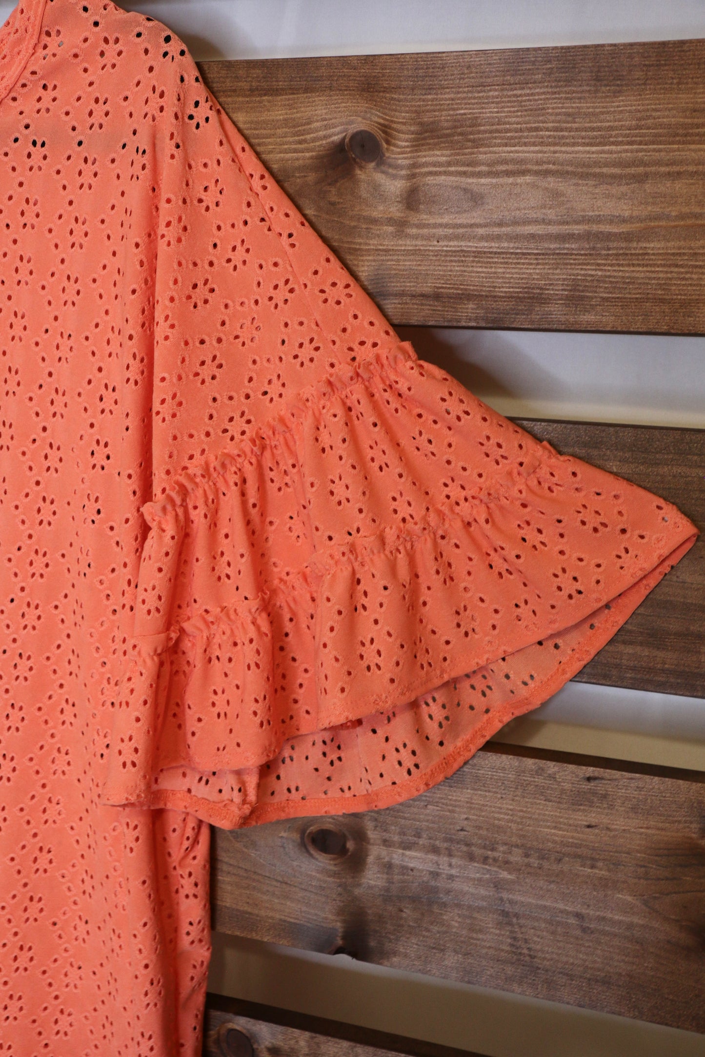 Coral Blouse with Ruffled Sleeves