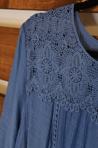 Denim Blue Blouse with Lace
