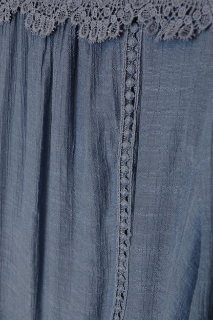Denim Blue Blouse with Lace