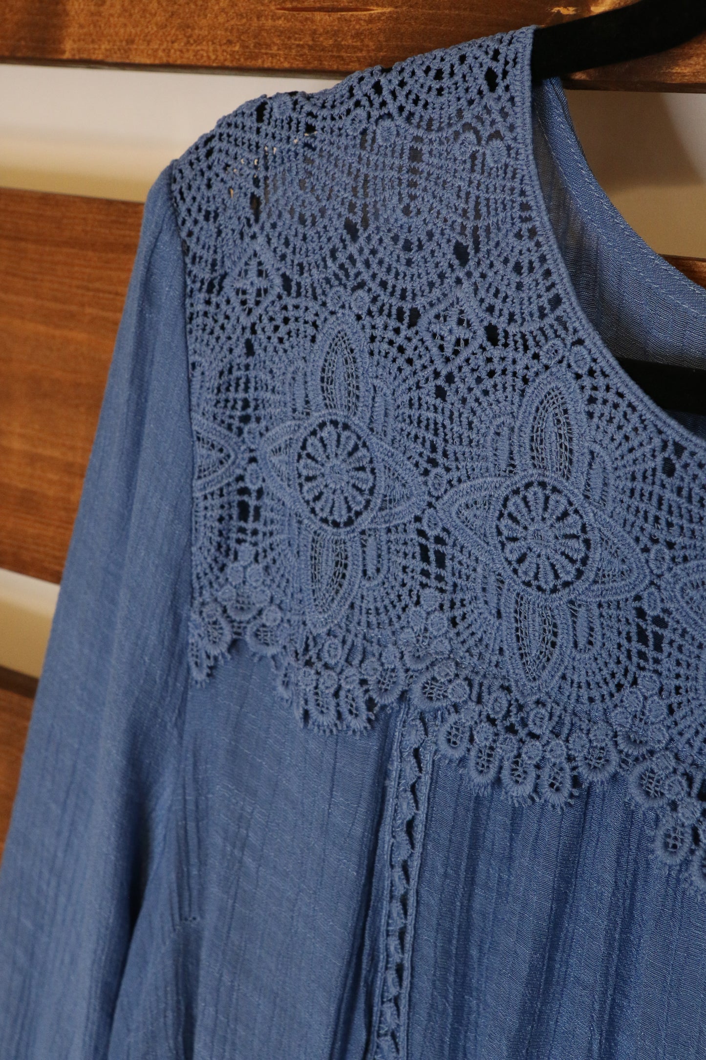 Denim Blue Blouse with Lace