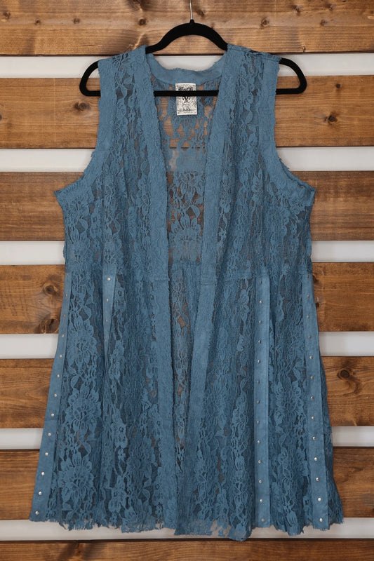 Denim Blue Lace Sleeveless Vest