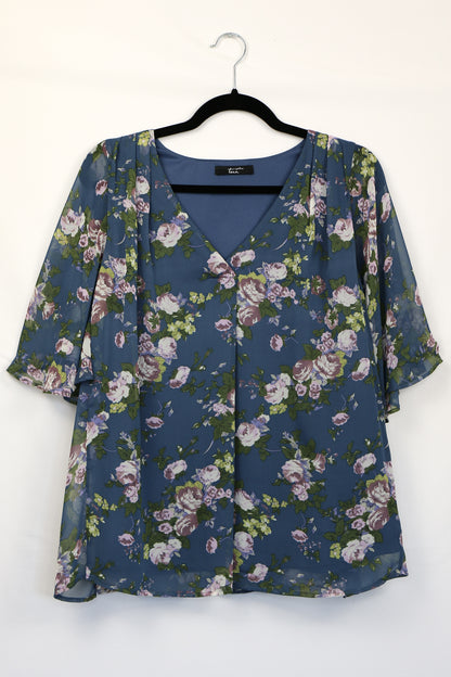 Teal Chiffon Floral Blouse