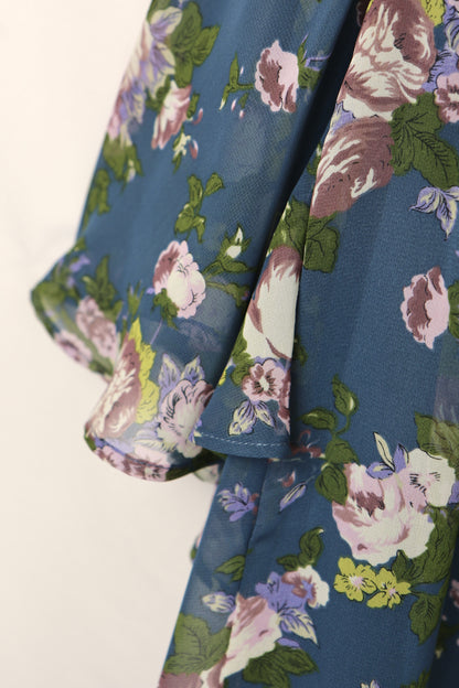Teal Chiffon Floral Blouse