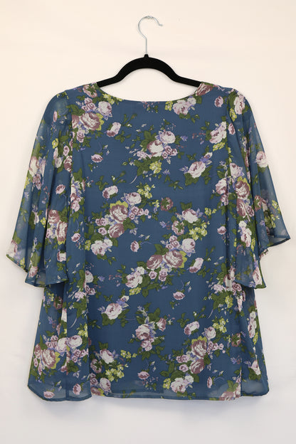 Teal Chiffon Floral Blouse