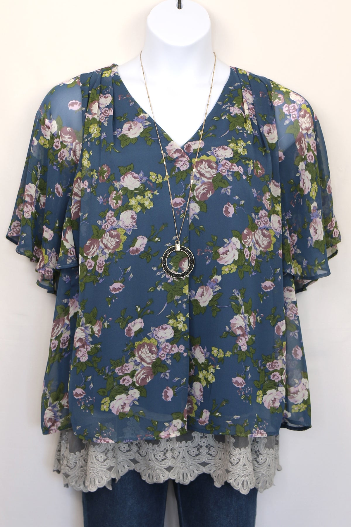 Teal Chiffon Floral Blouse