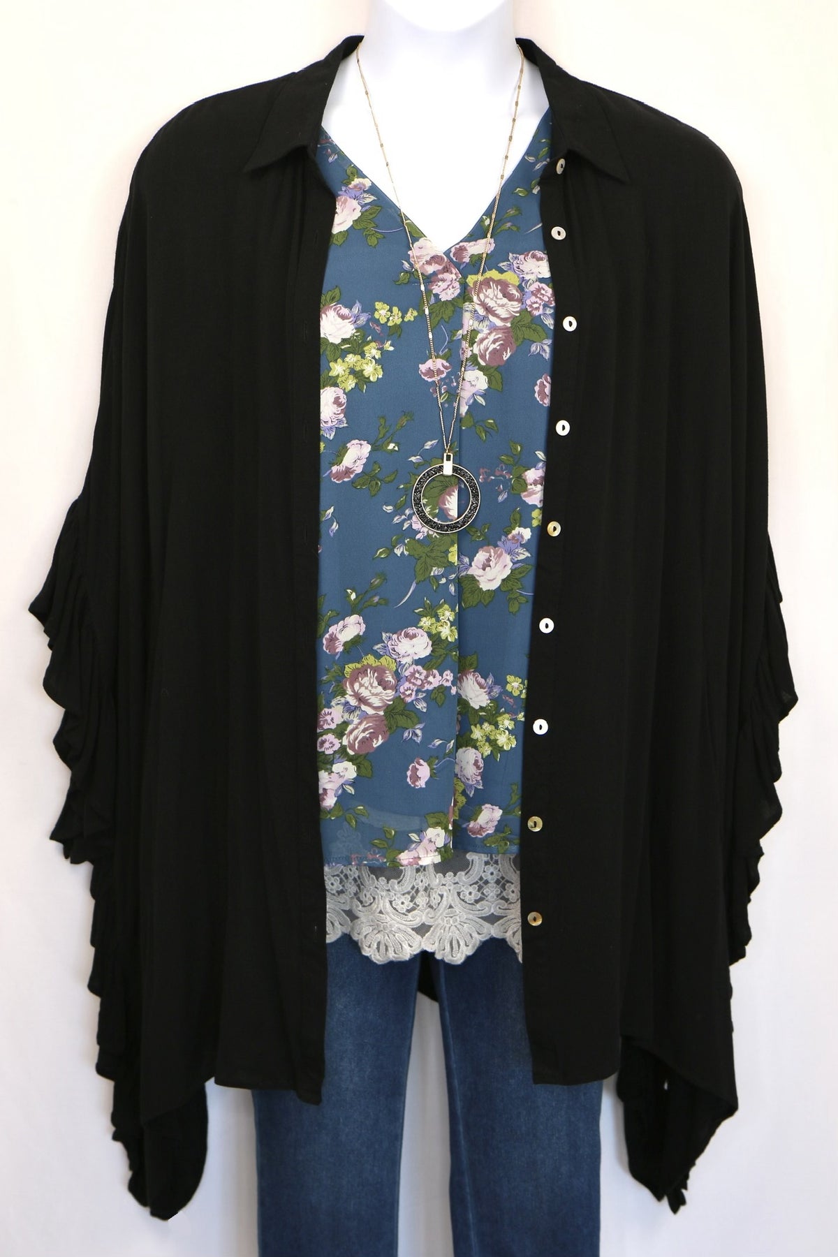 Teal Chiffon Floral Blouse