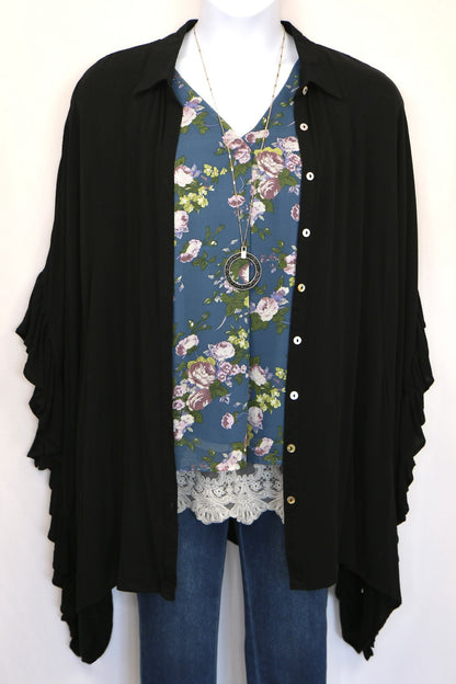 Teal Chiffon Floral Blouse