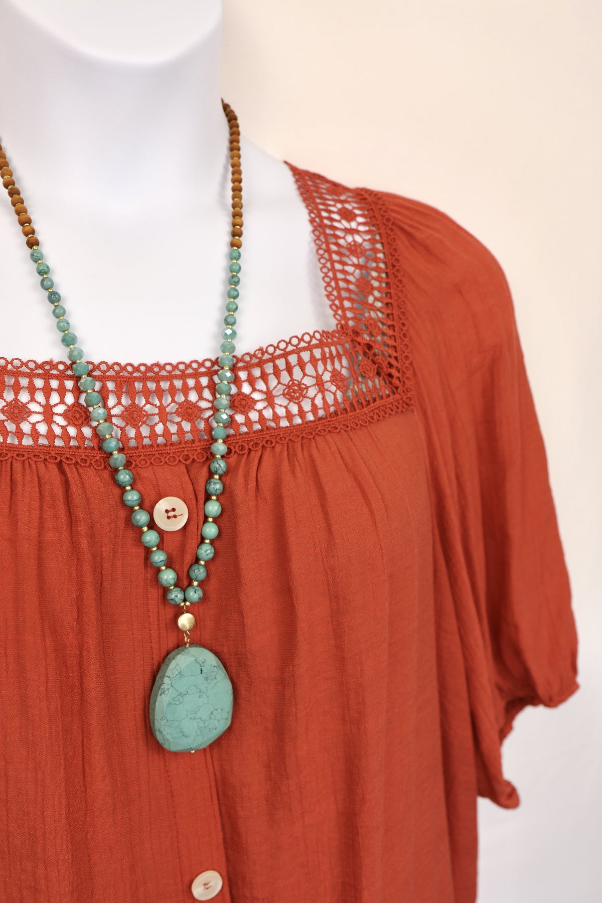 Rust Orange Square Neck Peasant Blouse
