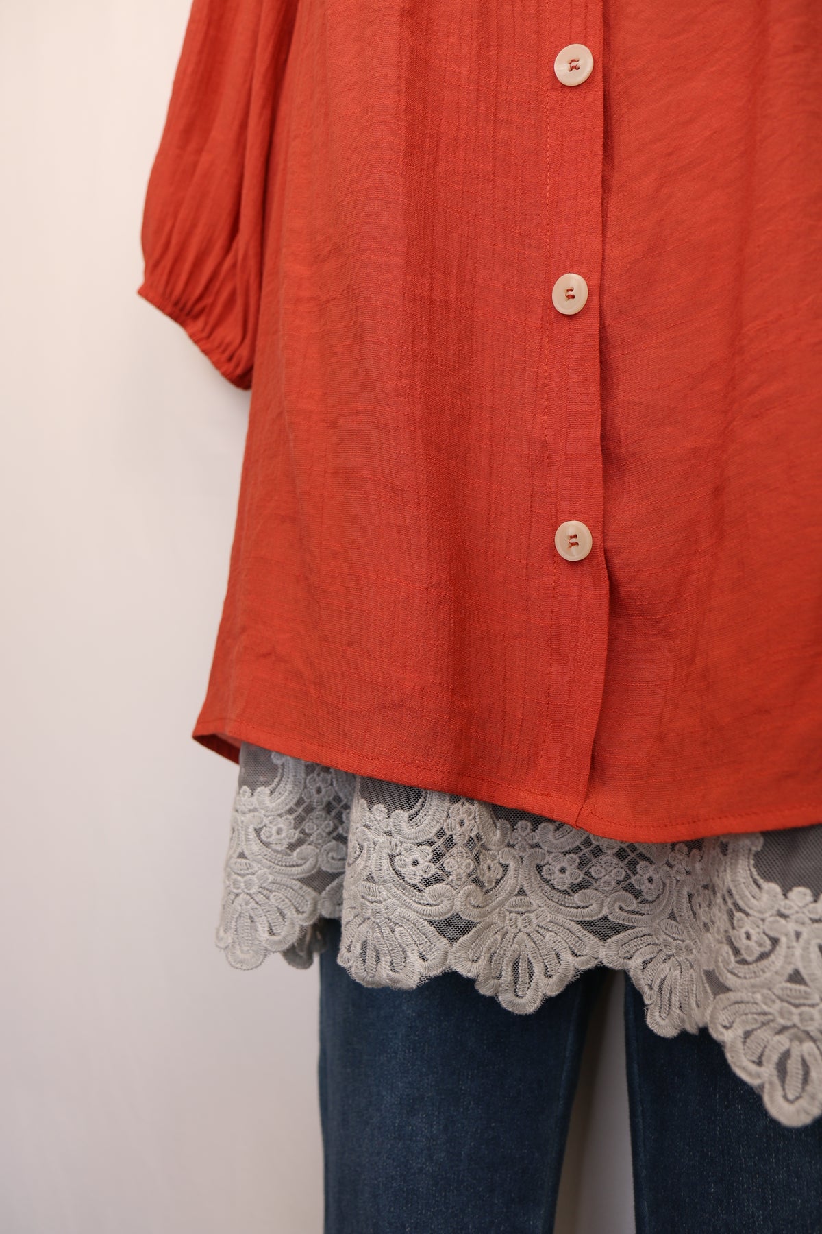 Rust Orange Square Neck Peasant Blouse