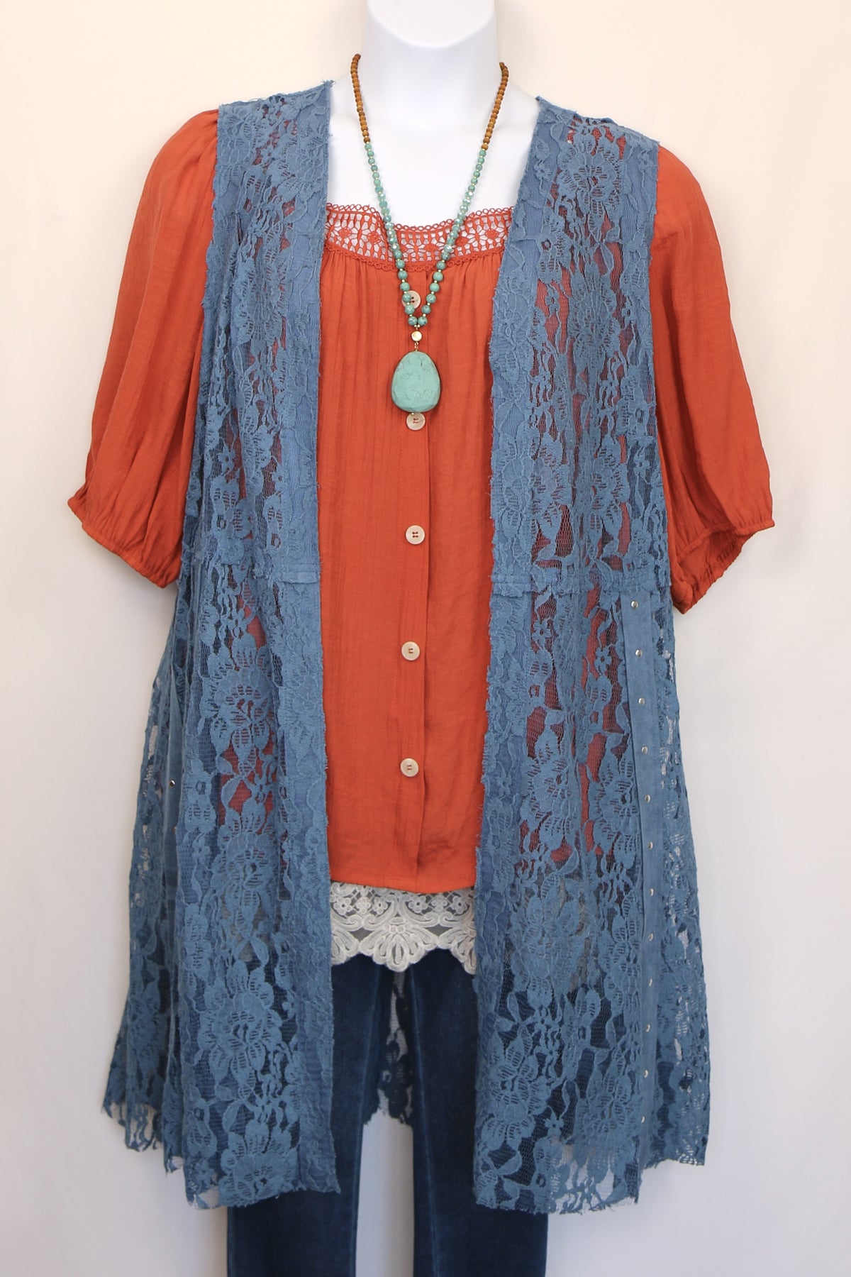 Rust Orange Square Neck Peasant Blouse