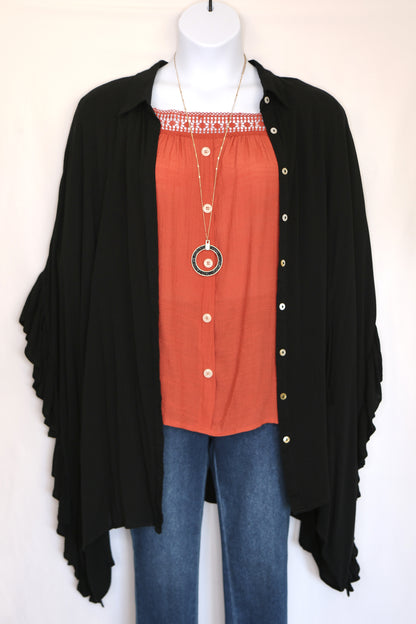 Rust Orange Square Neck Peasant Blouse