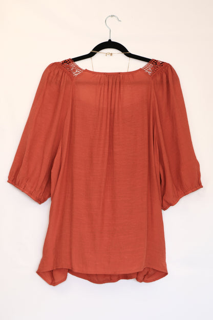 Rust Orange Square Neck Peasant Blouse
