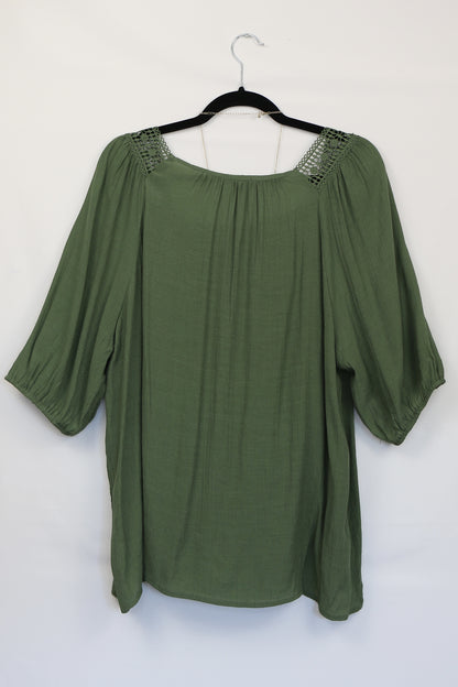Jade Green Square Neck Peasant Blouse