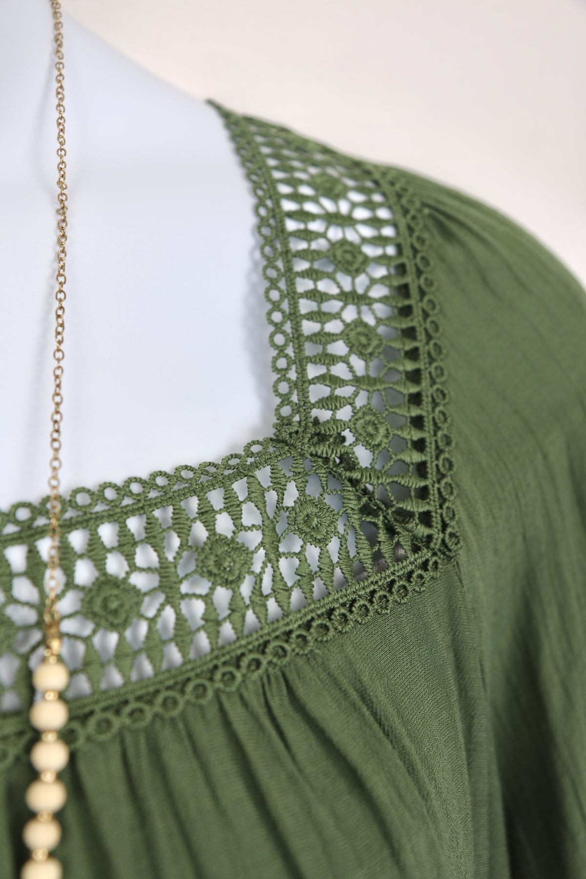 Jade Green Square Neck Peasant Blouse