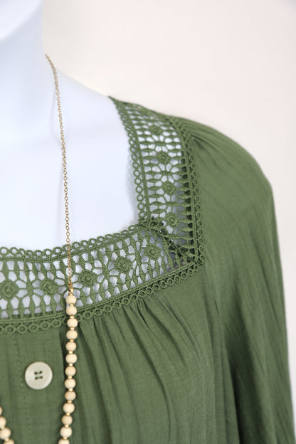 Jade Green Square Neck Peasant Blouse