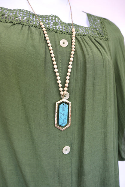 Jade Green Square Neck Peasant Blouse
