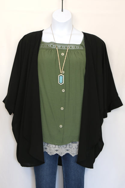 Jade Green Square Neck Peasant Blouse