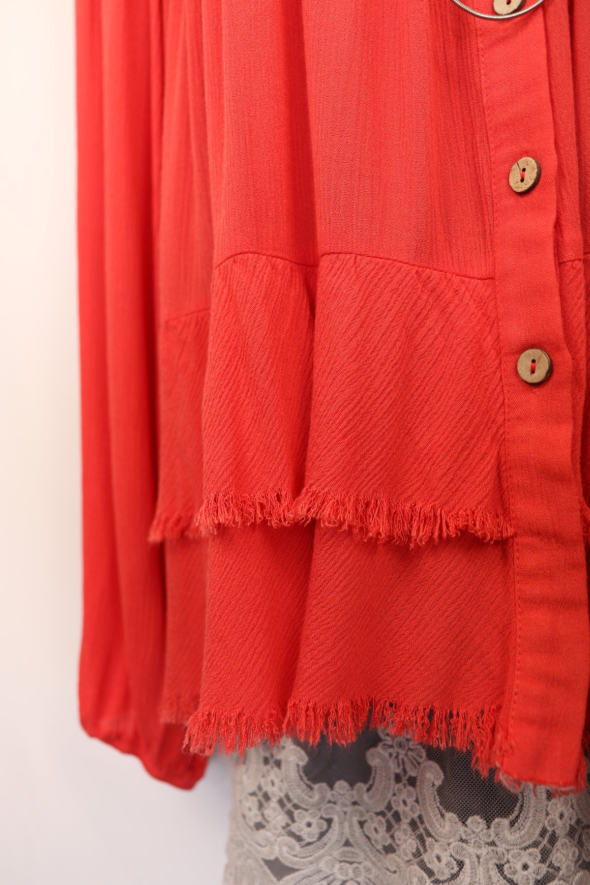 Deep Coral Tiered Button Down Blouse
