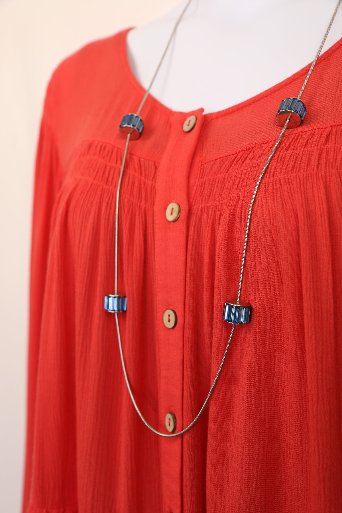 Deep Coral Tiered Button Down Blouse