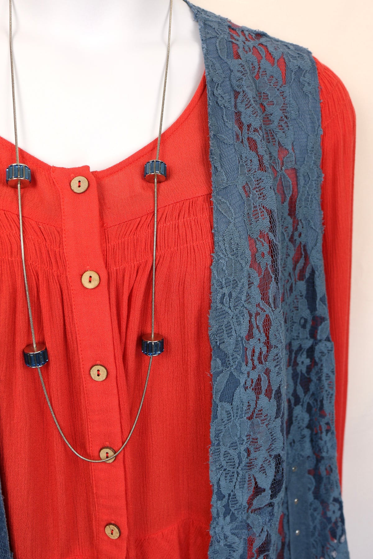 Deep Coral Tiered Button Down Blouse