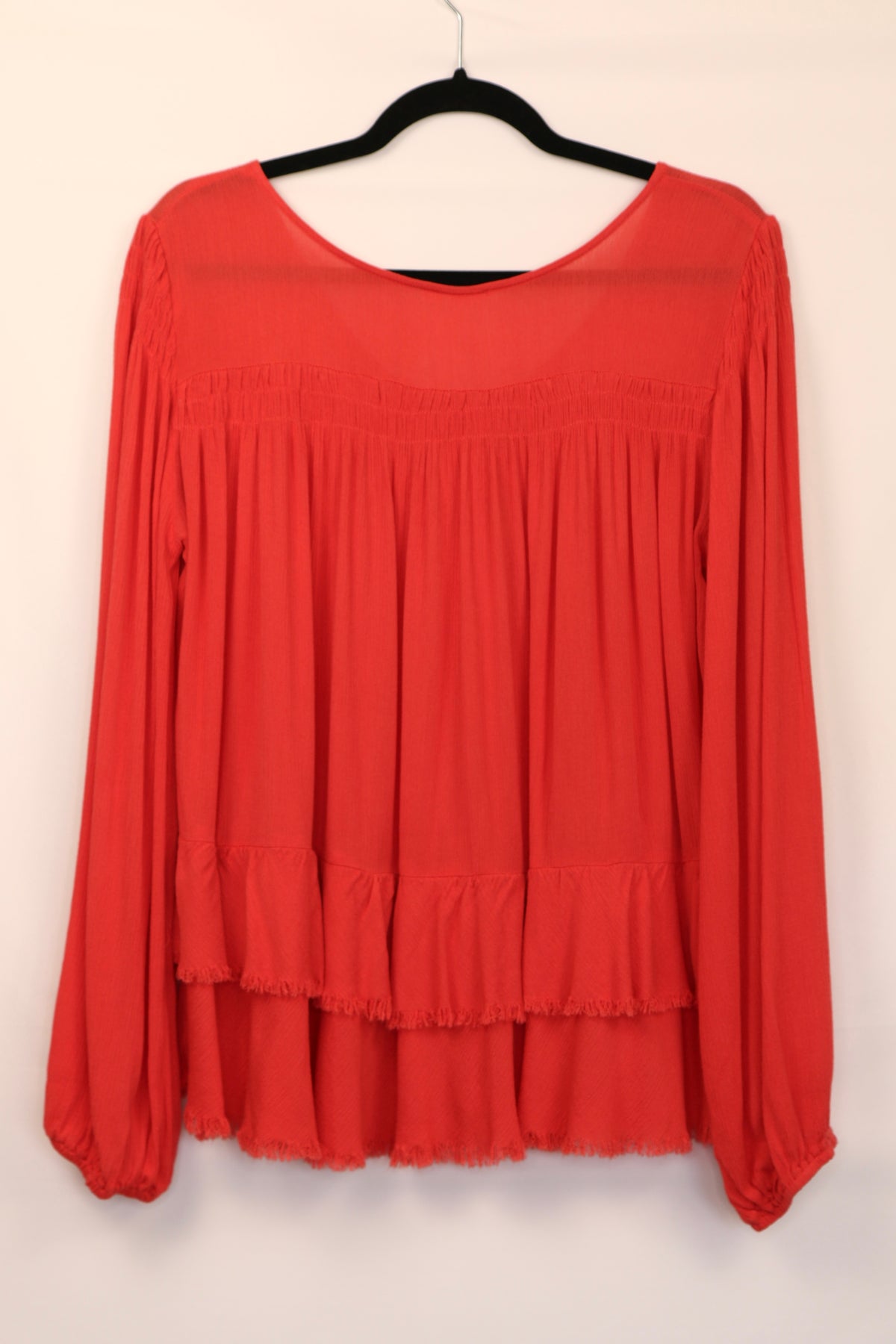 Deep Coral Tiered Button Down Blouse