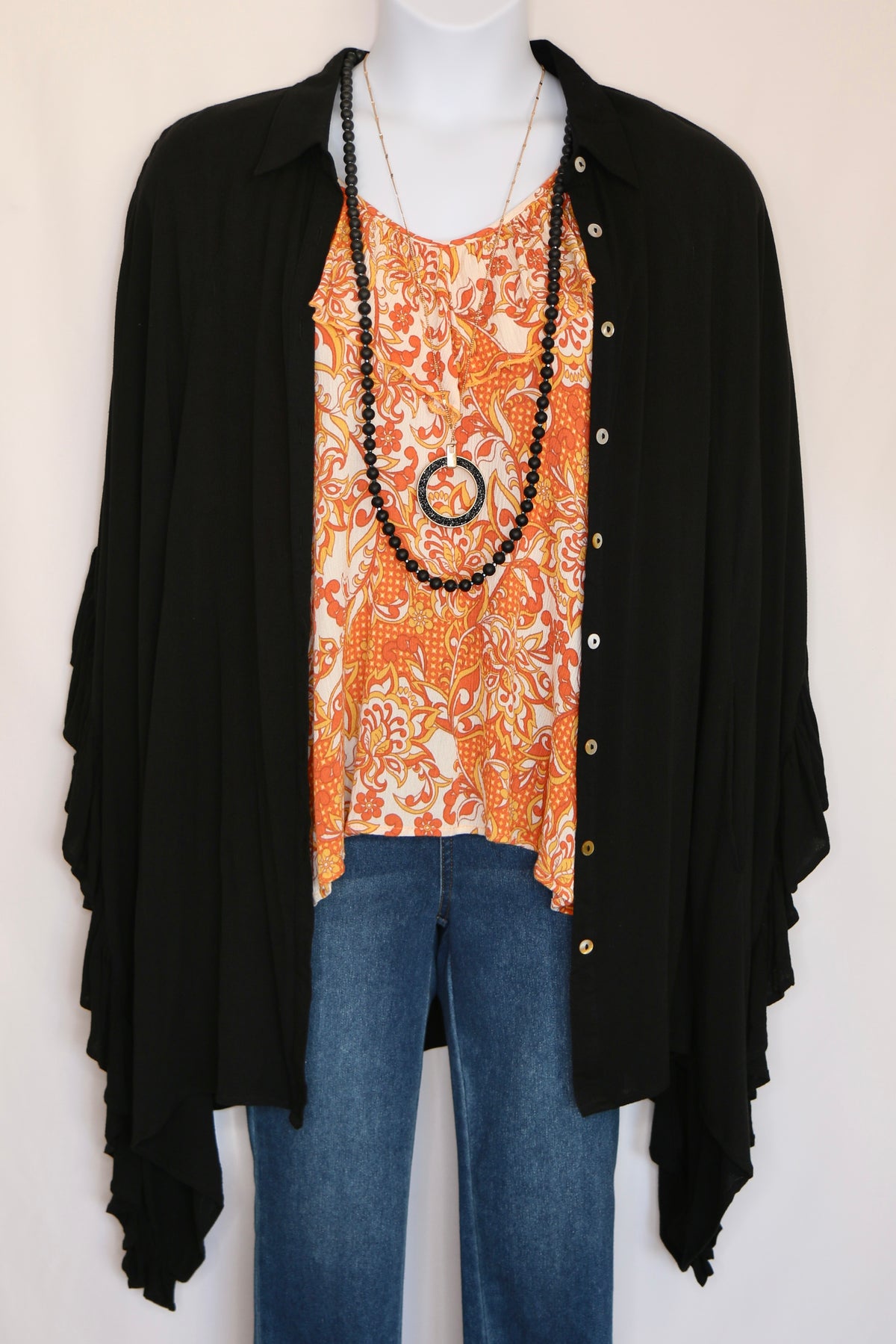 Bohemian Ruffled V Neck Blouse with Bubble Sleeve