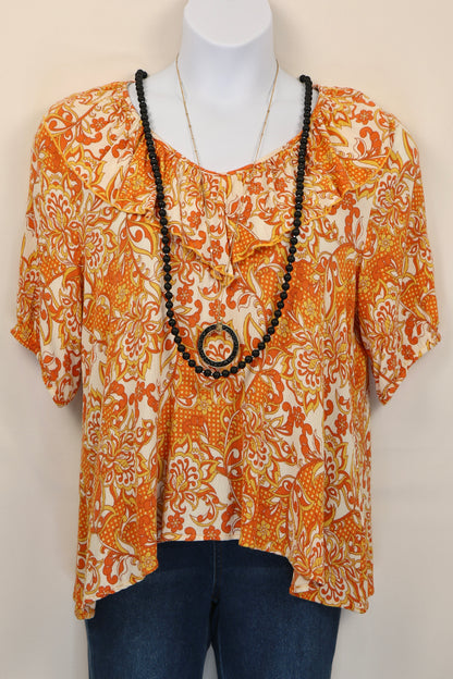 Bohemian Ruffled V Neck Blouse with Bubble Sleeve