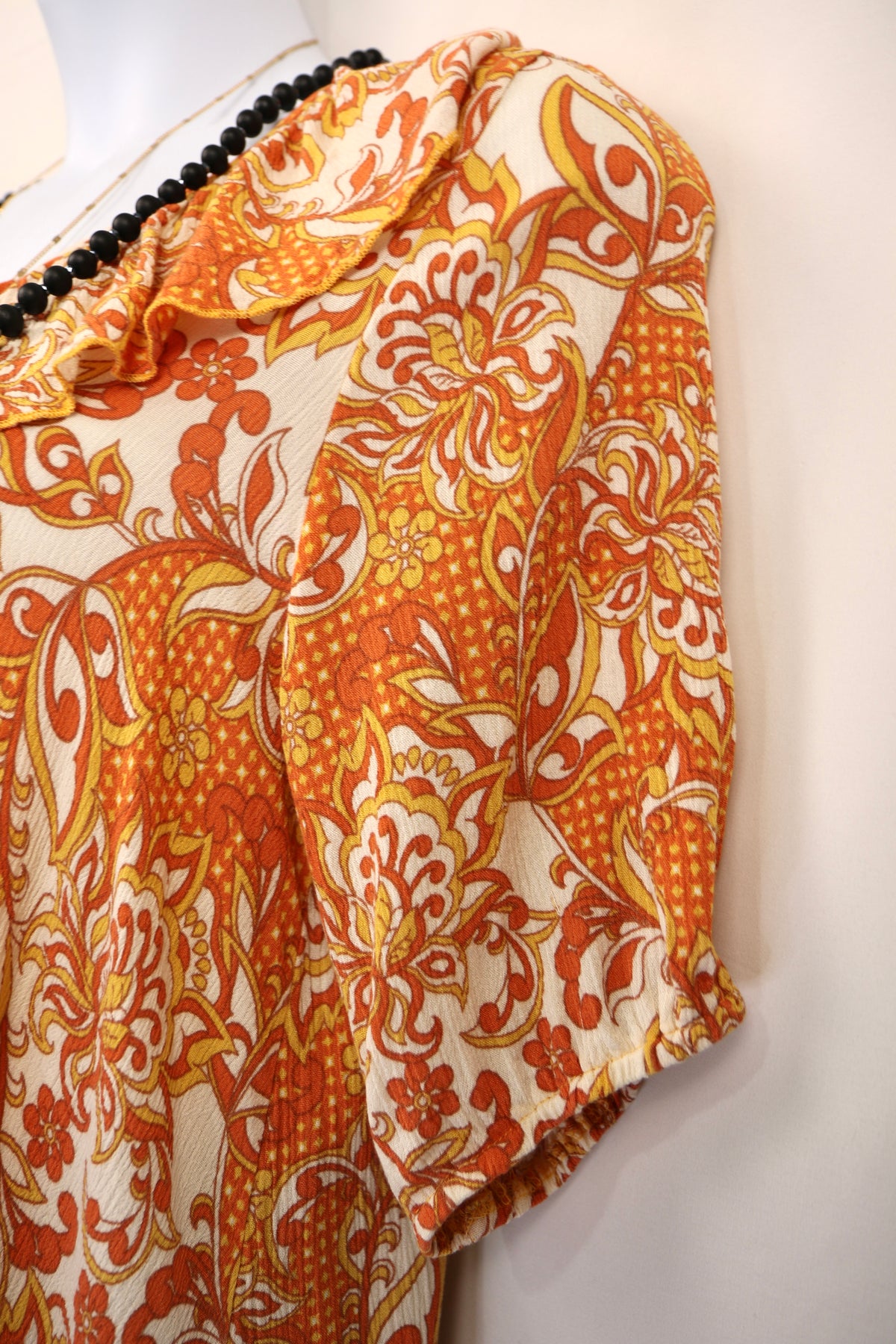 Bohemian Ruffled V Neck Blouse with Bubble Sleeve