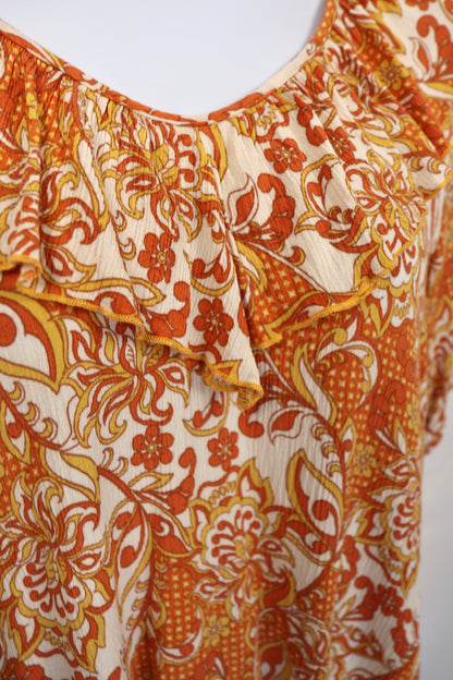 Bohemian Ruffled V Neck Blouse with Bubble Sleeve