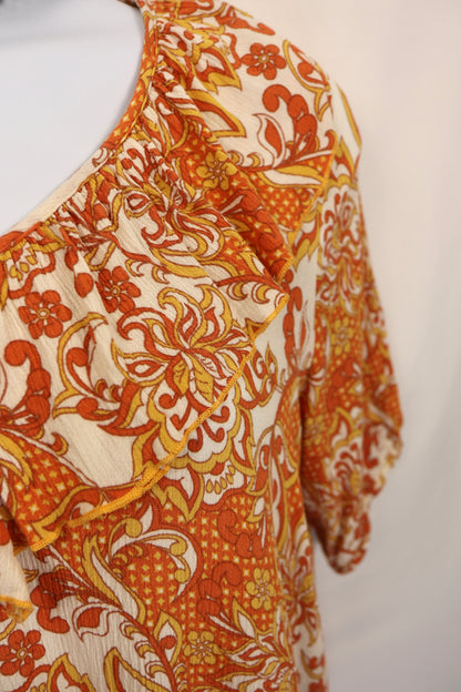 Bohemian Ruffled V Neck Blouse with Bubble Sleeve