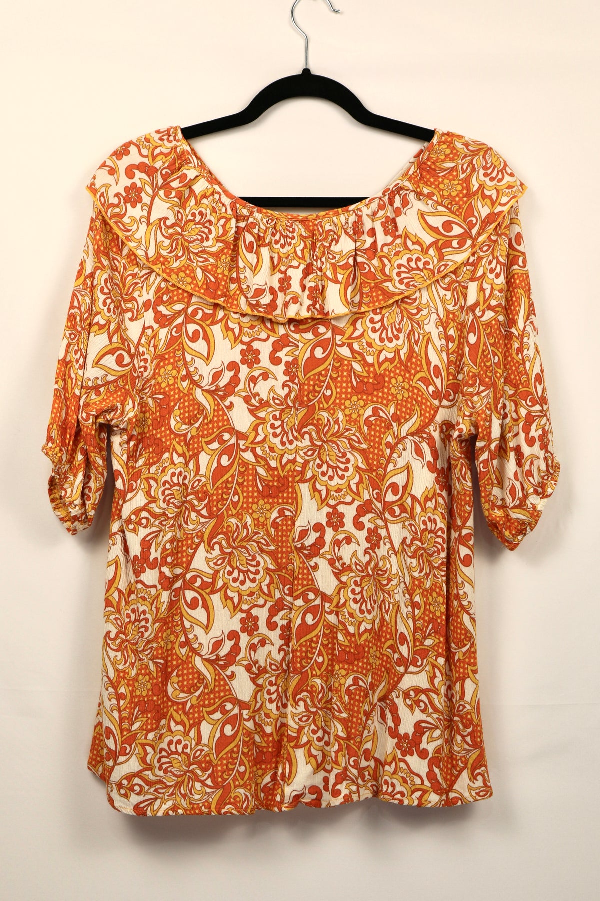 Bohemian Ruffled V Neck Blouse with Bubble Sleeve