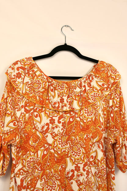 Bohemian Ruffled V Neck Blouse with Bubble Sleeve