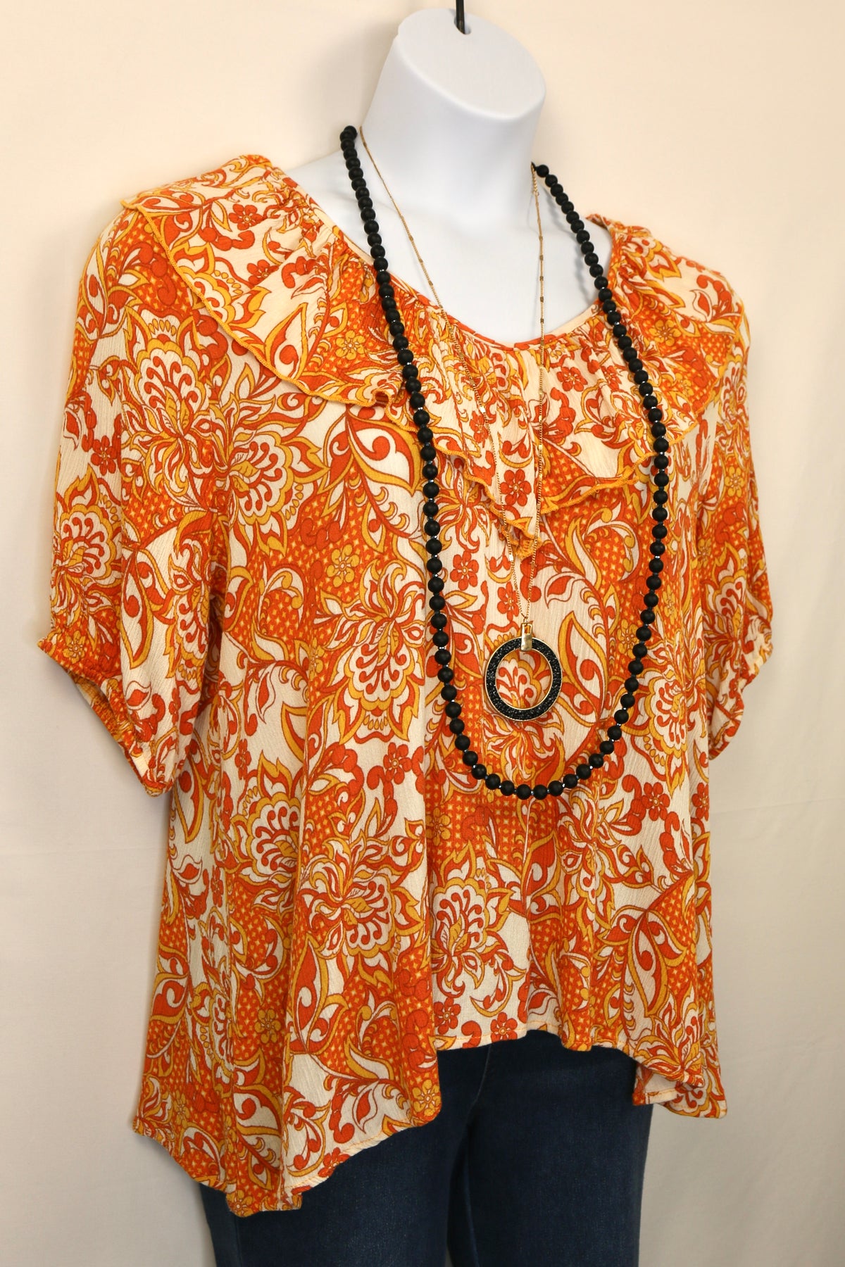 Bohemian Ruffled V Neck Blouse with Bubble Sleeve