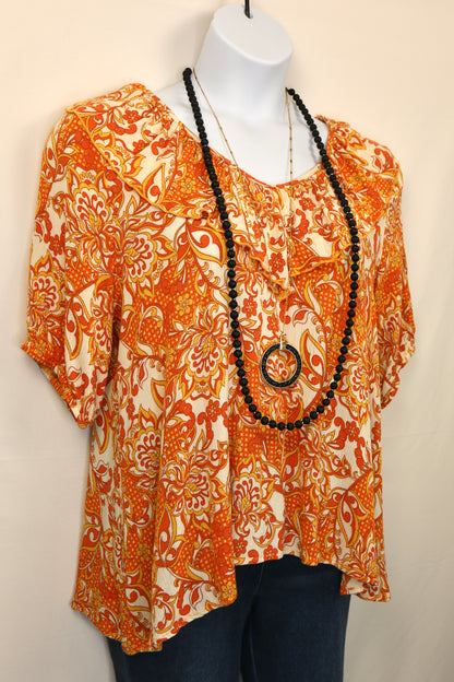 Bohemian Ruffled V Neck Blouse with Bubble Sleeve