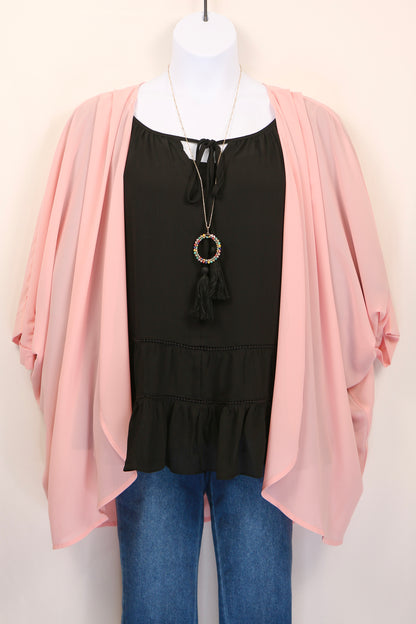 Black Tiered Ruffled Blouse with Tassels and Crochet details.